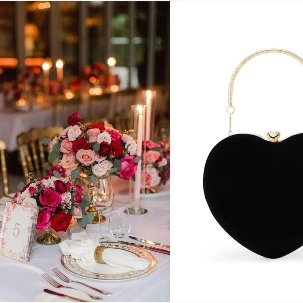 Women Heart Shaped Evening Bag Suede Mini Clutch Crossbody with Chain